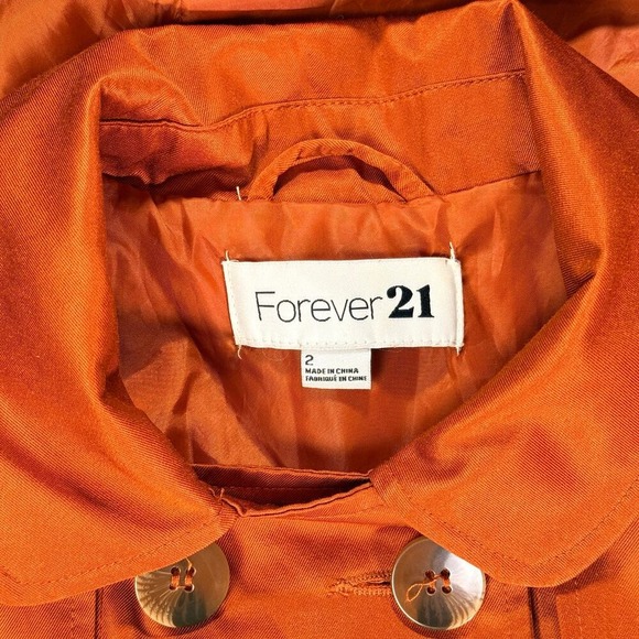 Forever 21 Hooded Double Breasted Pea Coat Jacket Women Size 2 Burnt Orange Twee - Picture 2 of 13